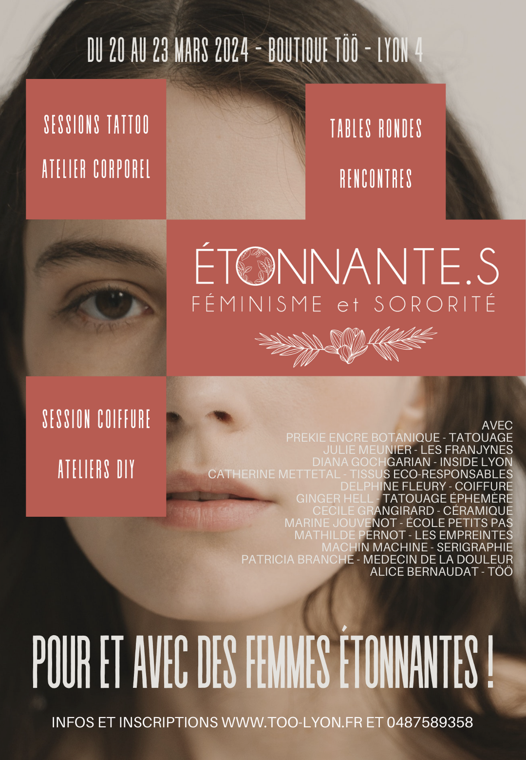 Festival étonnante.s, féminisme et sororité. Boutique TOO, 3 rue du chariot d’ or, Lyon croix-rousse, du 20 au 23 mars 2024.